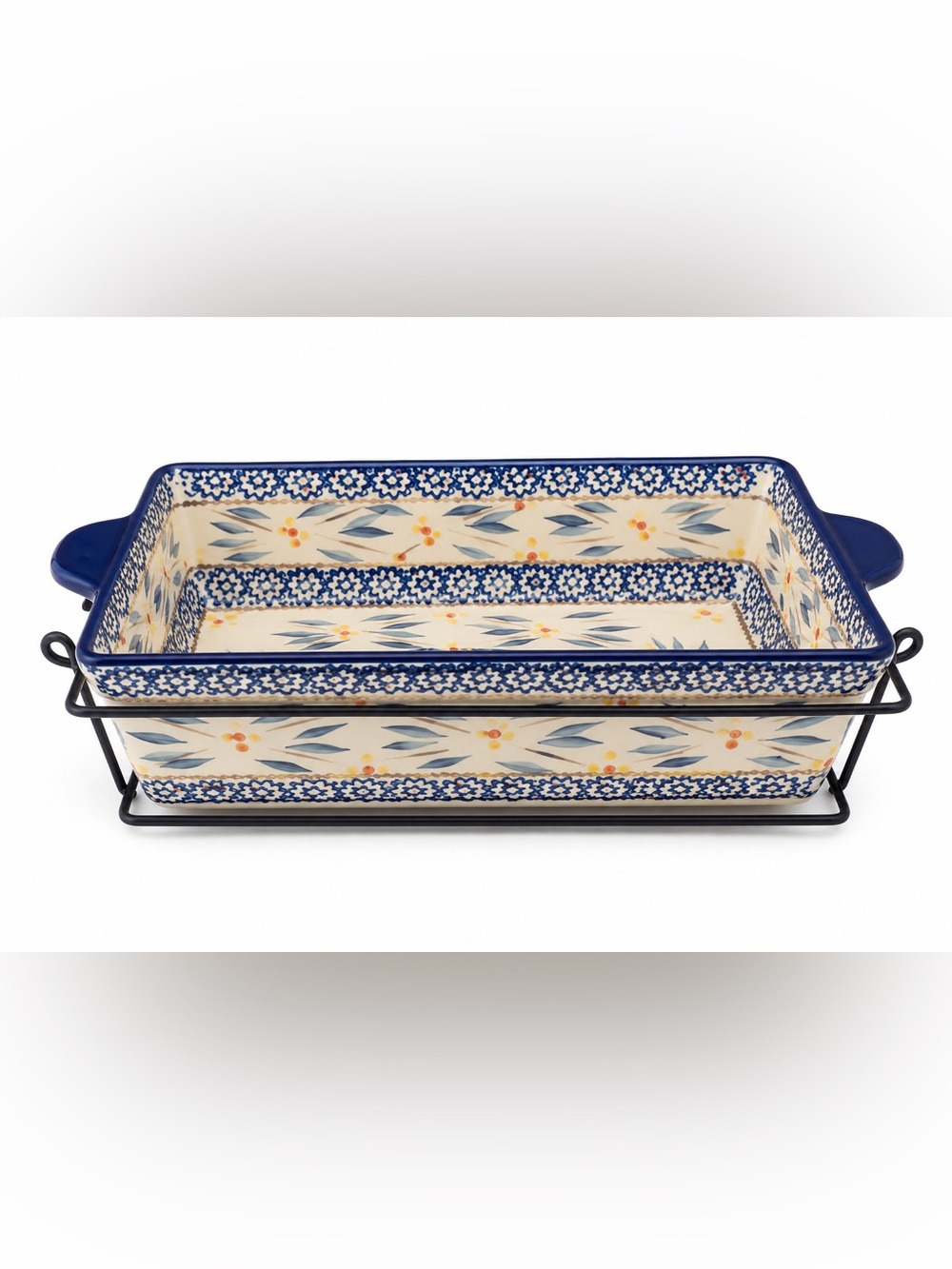 Temp-tations Old World 2.5 QT Baking Dish with Rack -Blue Floral